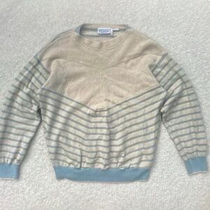 Pendleton Beige and Blue Striped Crewneck Sweater